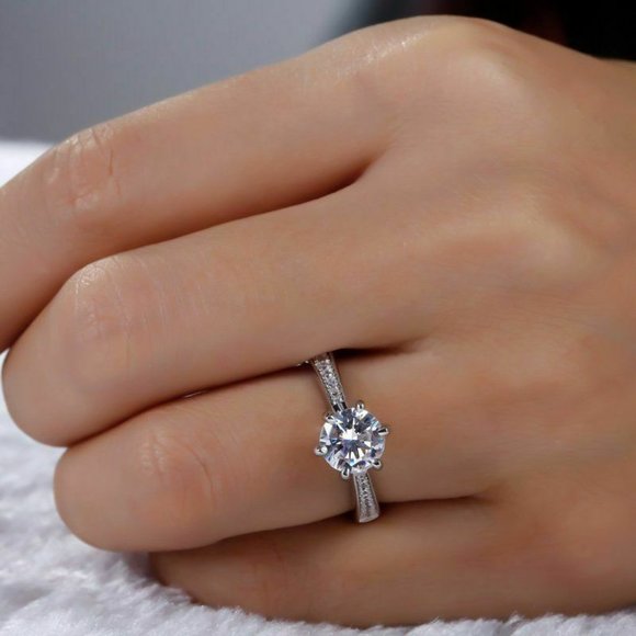 Certified Moissanite Jewelry 2.25 Ct Round Cut Diamond Ring Sterling Silver - Picture 3 of 8